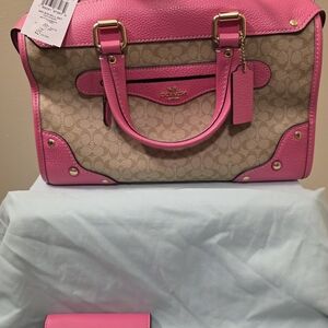 Coach Pink and Tan Satchel Bag
